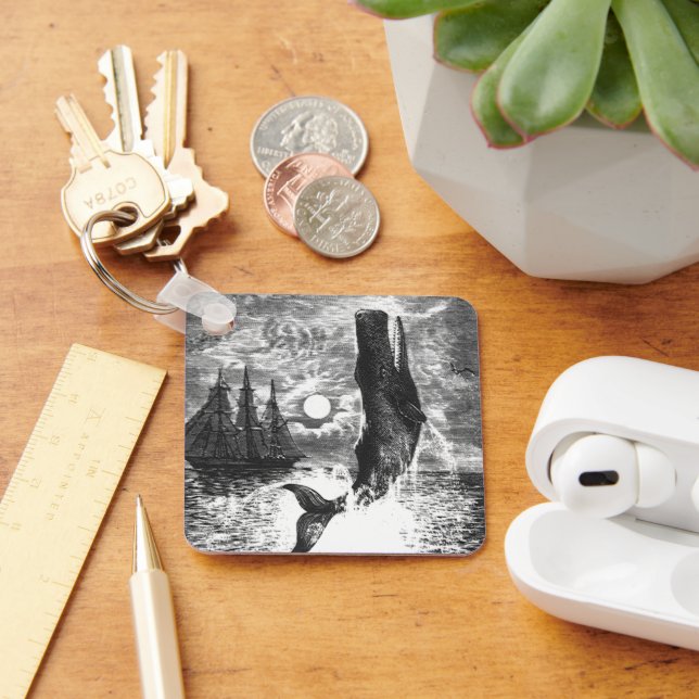 Vintage Sperm Whale Breaching, Marine Life Animals Keychain (Desk)