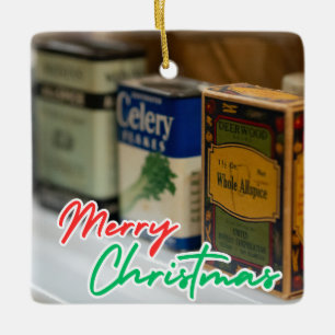Vintage Spice Rack Merry Christmas Ceramic Ornament