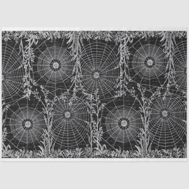 Vintage Spider Webs Halloween B&W Tissue Paper (Front)