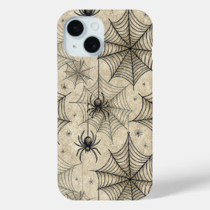 Vintage Spiders and Webs Halloween Pattern iPhone 15 Case