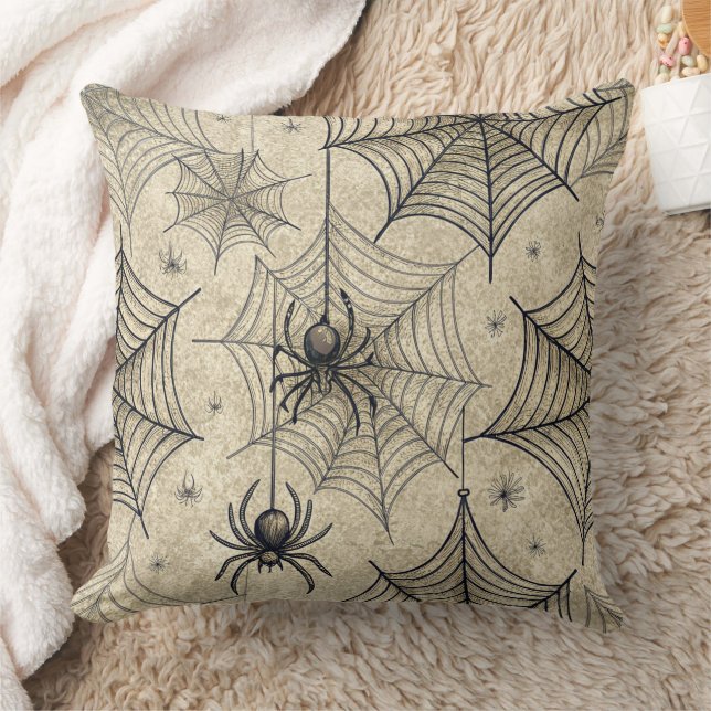 Vintage Spiders and Webs Halloween Pattern Throw Pillow (Blanket)