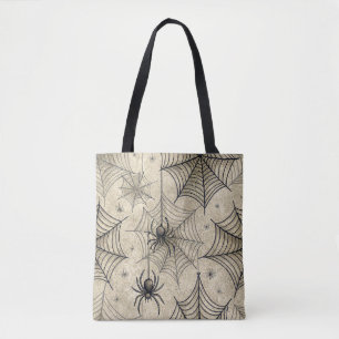 Vintage Spiders and Webs Halloween Pattern Tote Bag