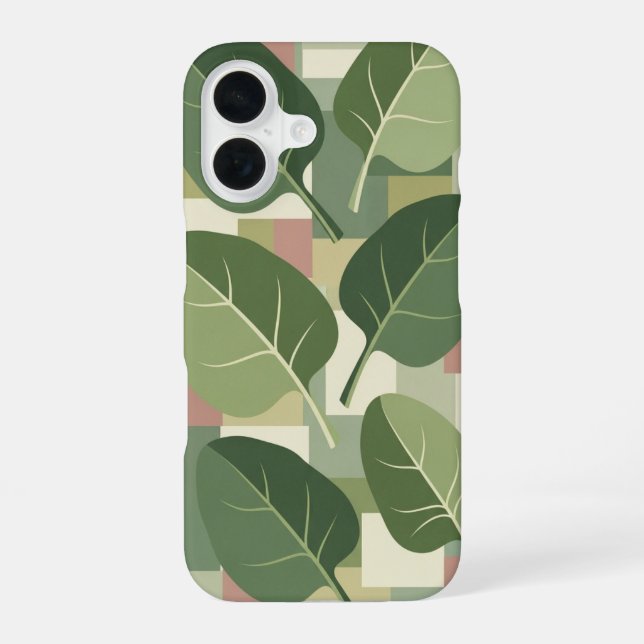Vintage Spinach Leaf Pattern iPhone 16 Case (Back)
