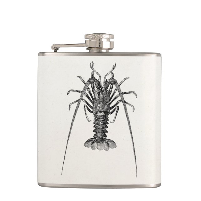 Vintage Spiny Lobster Personalized Template Hip Flask (Front)