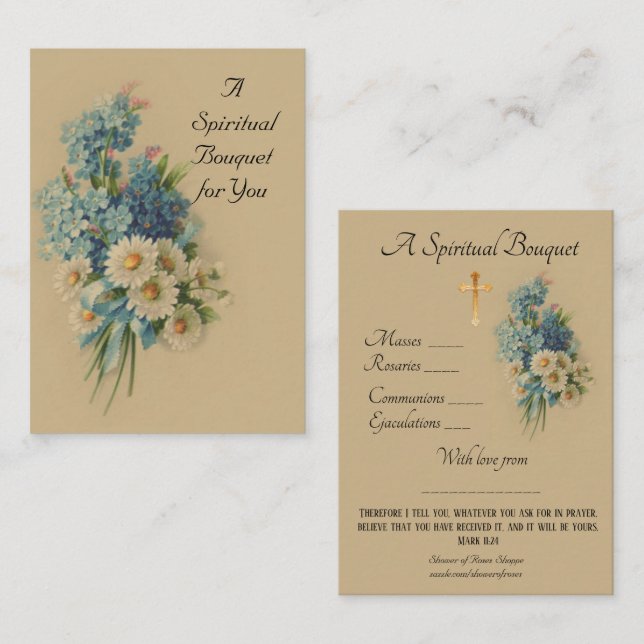 Vintage Spiritual Bouquet Prayer Holy Card (Front/Back)