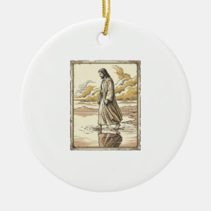 Vintage Spiritual Water Walk Engraving Ceramic Ornament