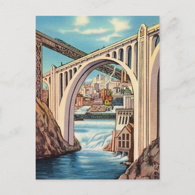 Vintage Spokane, Washington and falls Postcard (Front)