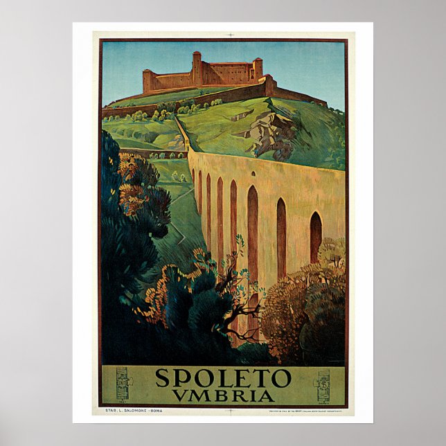 Vintage Spoleto Umbria 1920s Italian travel ad Poster (Front)