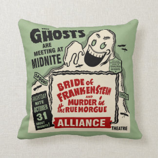 Vintage Spook Show Poster Art - Ghosts at Midnight Throw Pillow