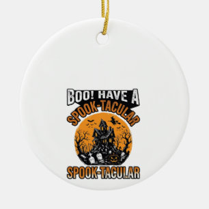 Vintage Spook-Tacular Halloween Haunted House Shir Ceramic Ornament