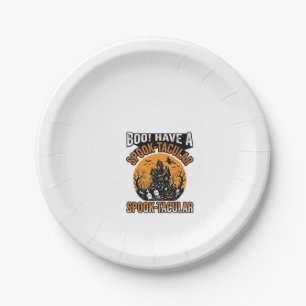 Vintage Spook-Tacular Halloween Haunted House Shir Paper Plate