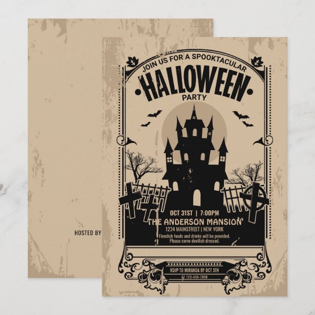 Vintage Spooktacular Haunted House Halloween Party Invitation (Front/Back)