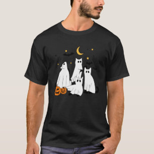 Vintage Spooky Cat Ghosts Cat Lover Halloween Wome T-Shirt