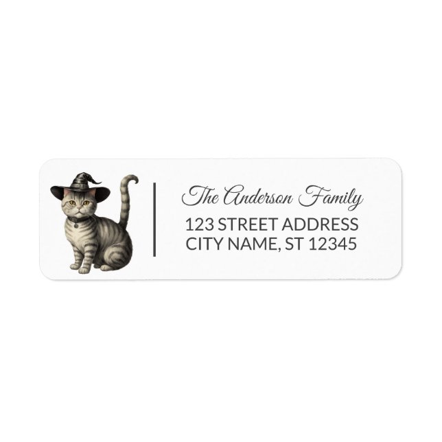 Vintage Spooky cat wearing witch's hat Halloween   (Front)