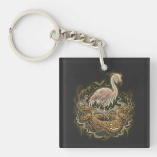 Vintage Spooky Flamingo Halloween Design Keychain