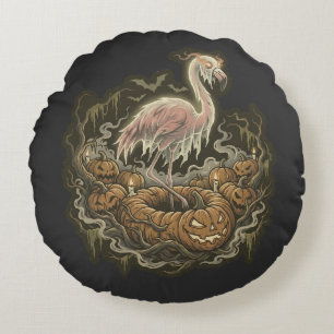 Vintage Spooky Flamingo Halloween Design Round Pillow
