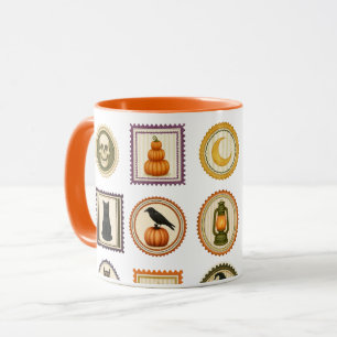 Vintage Spooky Halloween Postage Stamp Pattern Mug