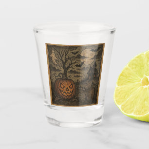 Vintage, spooky Halloween pumpkin/ghost Shot Glass