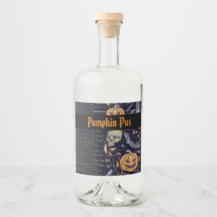 Vintage Spooky Halloween Pumpkin Pus Liquor Bottle Label