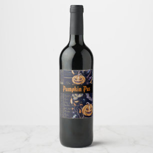 Vintage Spooky Halloween Pumpkin Pus Wine Label
