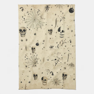 Vintage Spooky Halloween Seamless Pattern Kitchen Towel