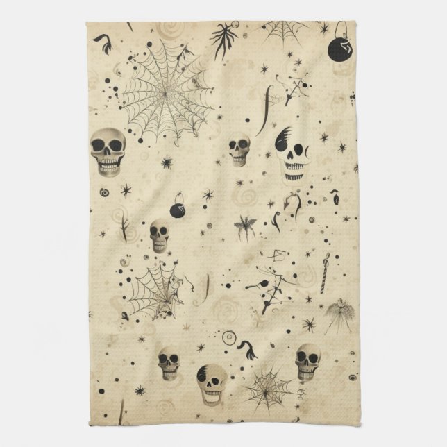 Vintage Spooky Halloween Seamless Pattern Kitchen Towel (Vertical)