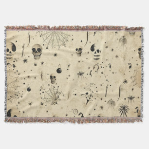 Vintage Spooky Halloween Seamless Pattern Throw Blanket