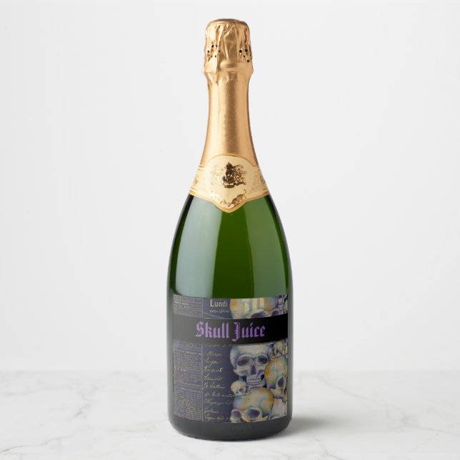 Vintage Spooky Halloween Skull Juice Sparkling Wine Label (Front)