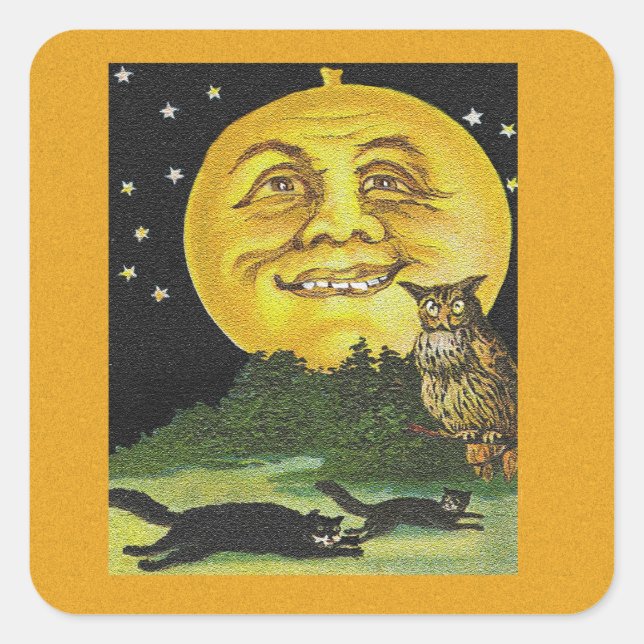 Vintage Spooky Laughing Halloween Full Moon Square Sticker (Front)