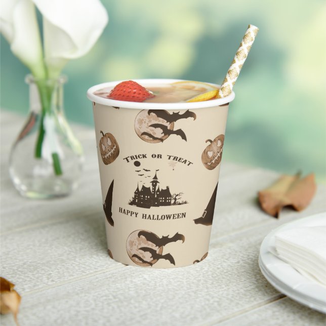 Vintage Spooky Night Halloween Pattern Paper Cups (Insitu)