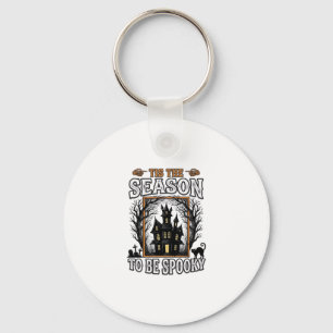 Vintage Spooky Season Haunted House Halloween Desi Keychain