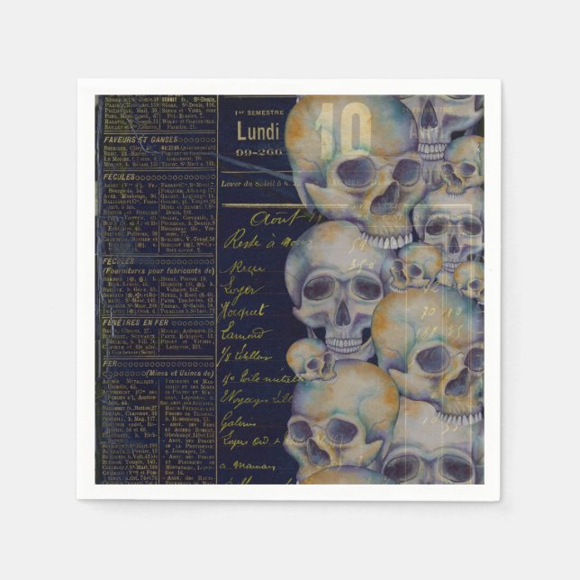 Vintage Spooky Skulls Halloween Napkin (Front)