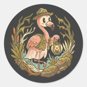 Vintage Spooky Swamp Flamingo Design Classic Round Sticker