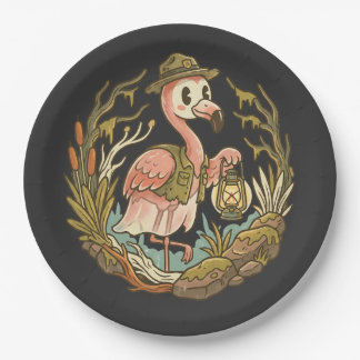 Vintage Spooky Swamp Flamingo Design Paper Plate