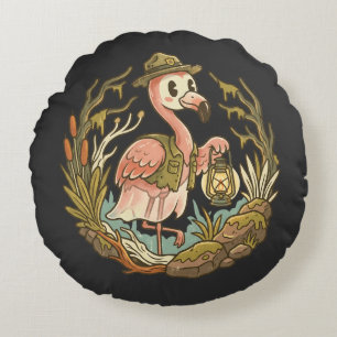 Vintage Spooky Swamp Flamingo Design Round Pillow