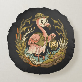 Vintage Spooky Swamp Flamingo Design Round Pillow