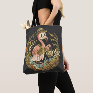 Vintage Spooky Swamp Flamingo Design Tote Bag