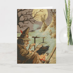 Vintage Spooky Witch Halloween Card