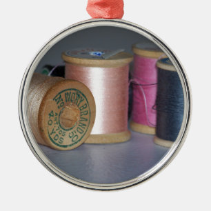 Vintage Spools of Thread Metal Ornament