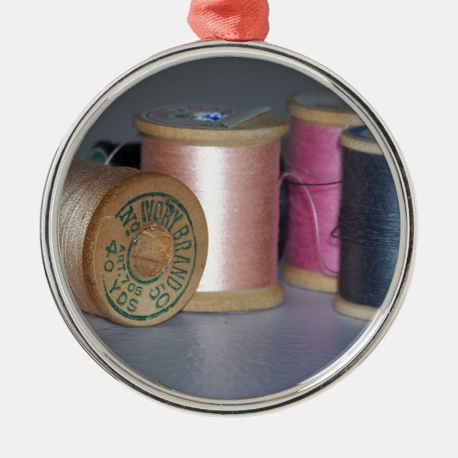Vintage Spools of Thread Metal Ornament (Front)