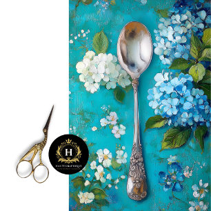 Vintage Spoon with Blue Hydrangea Floral Design Tissue Paper