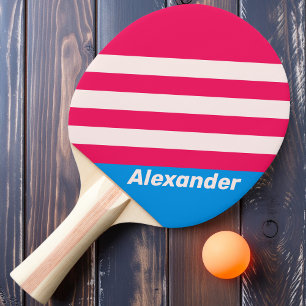 Vintage Sport Blue Crush Stripes with Name Ping Pong Paddle