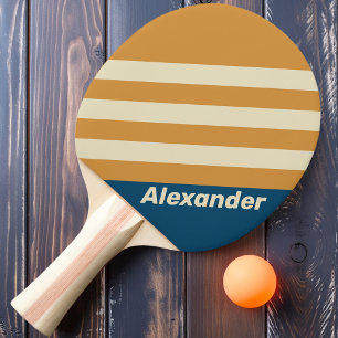 Vintage Sport Blue Wave Stripes with Name Ping Pong Paddle
