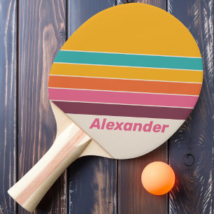 Vintage Sport Candy Rainbow Striped with Name Ping Pong Paddle