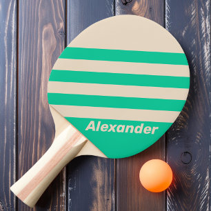 Vintage Sport Mint Stripes with Name Ping Pong Paddle
