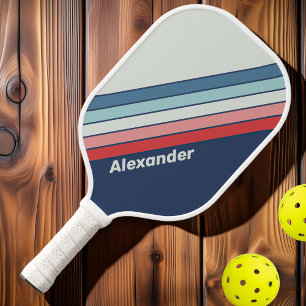 Vintage Sport Nautical Blue Striped with Name Pickleball Paddle