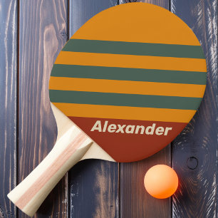 Vintage Sport Orange Rust Stripes with Name Ping Pong Paddle