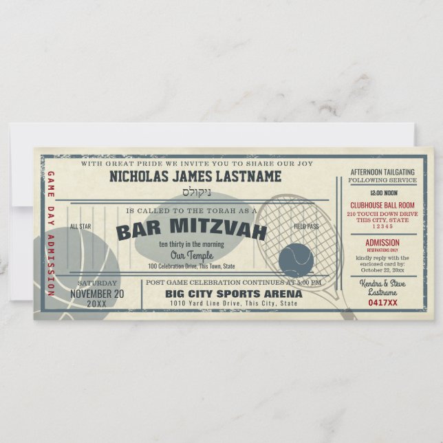 Vintage Sport Pass Bar Mitzvah Invitation (Front)