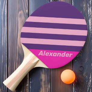 Vintage Sport Pink Sky Stripes with Name Ping Pong Paddle
