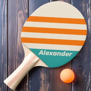 Vintage Sport Sea Breeze Vibe Stripes with Name Ping Pong Paddle